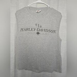 Womens Sleeveless Harley Davidson Shirt size Medium, Grey, Cotton, Wide Arm, EUC